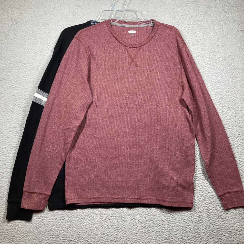 Old Navy Thermal Waffle Knit Shirts Mens XL‎ 2 Pack Burgundy Black Soft Washed